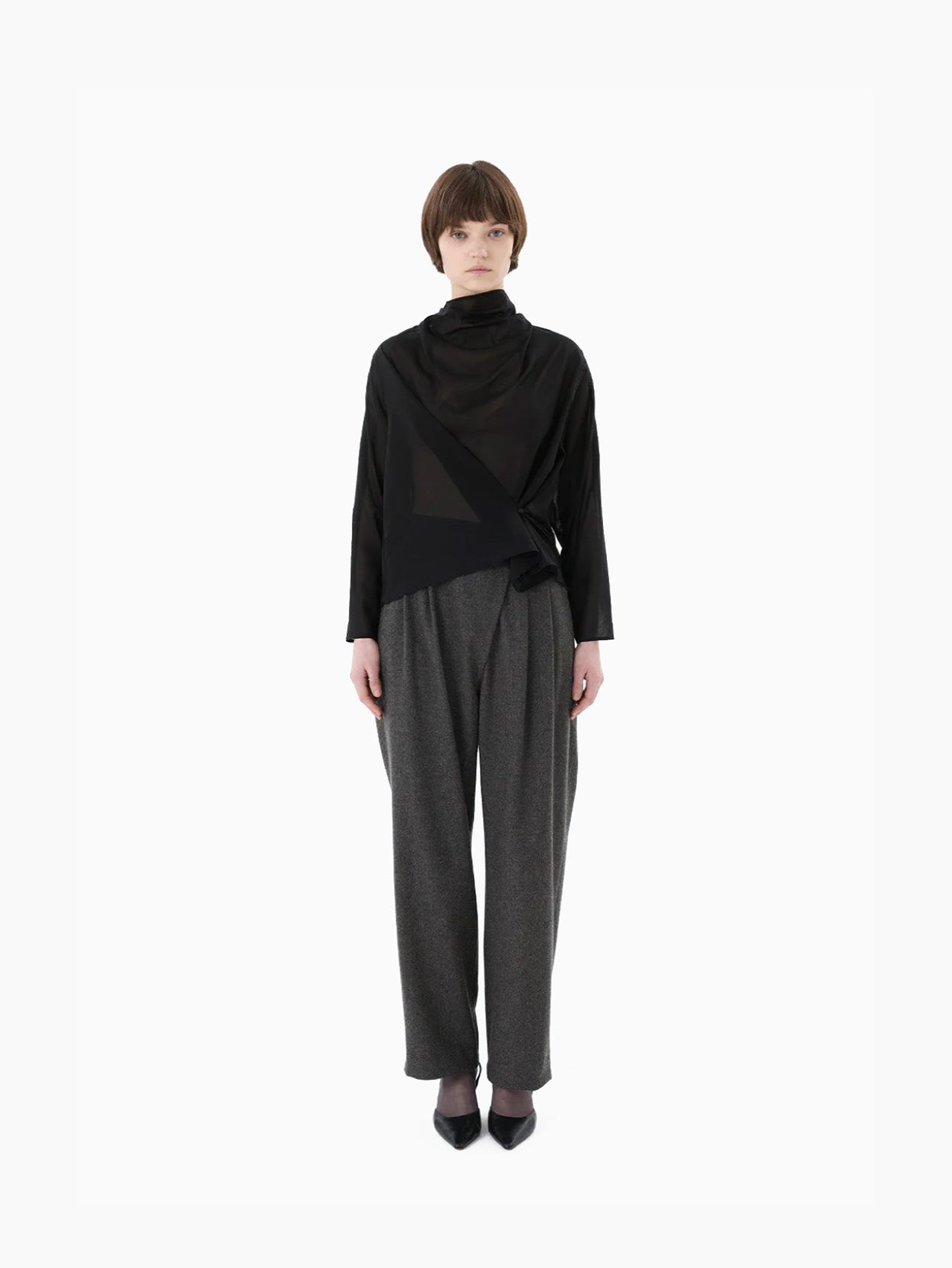 Mock Neck Two Way Blouse Black