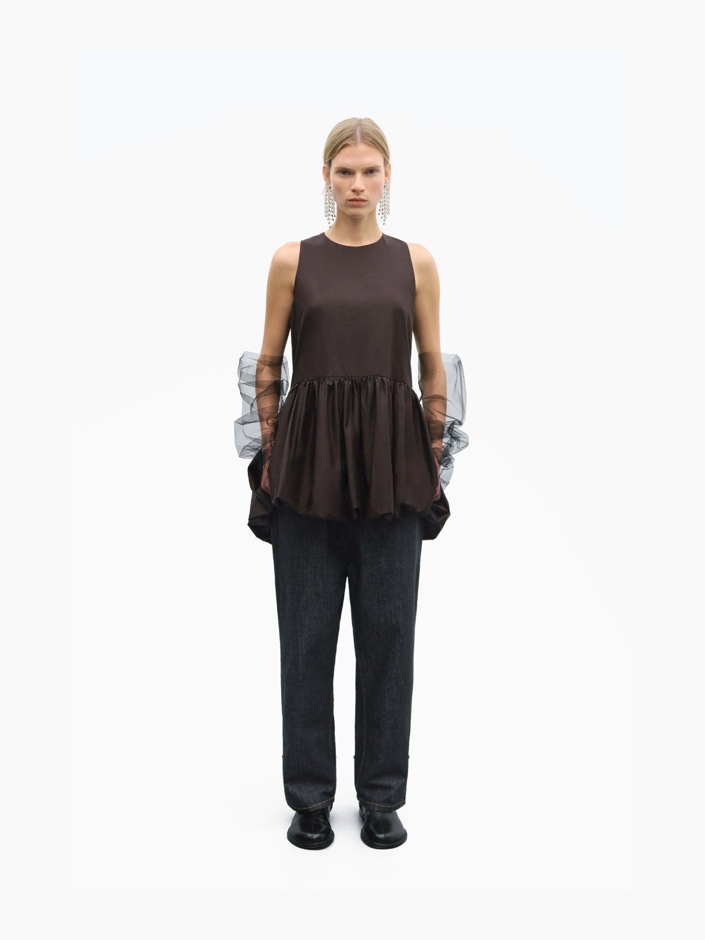 Balloon Mini Dress Brown