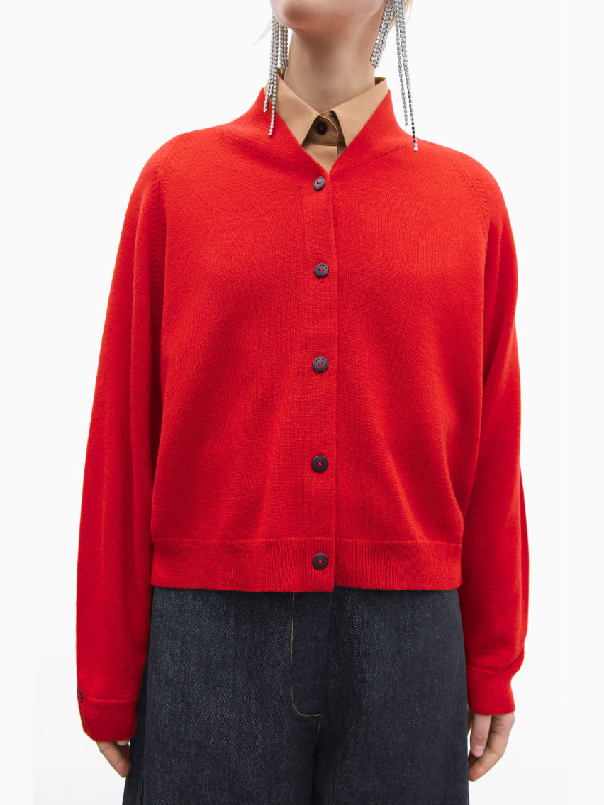 Merino Wool Cardigan Red