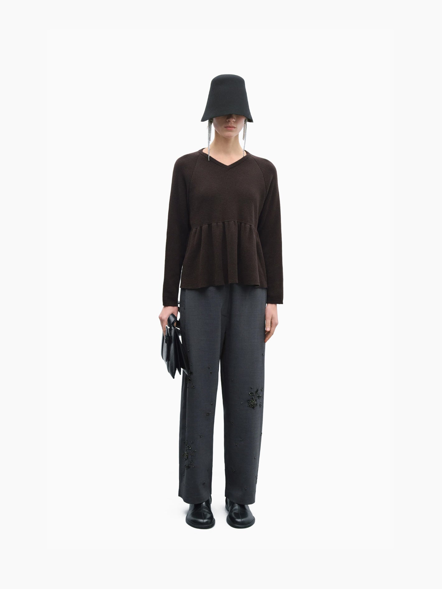 Merino & Cashmere Peplum Top Brown