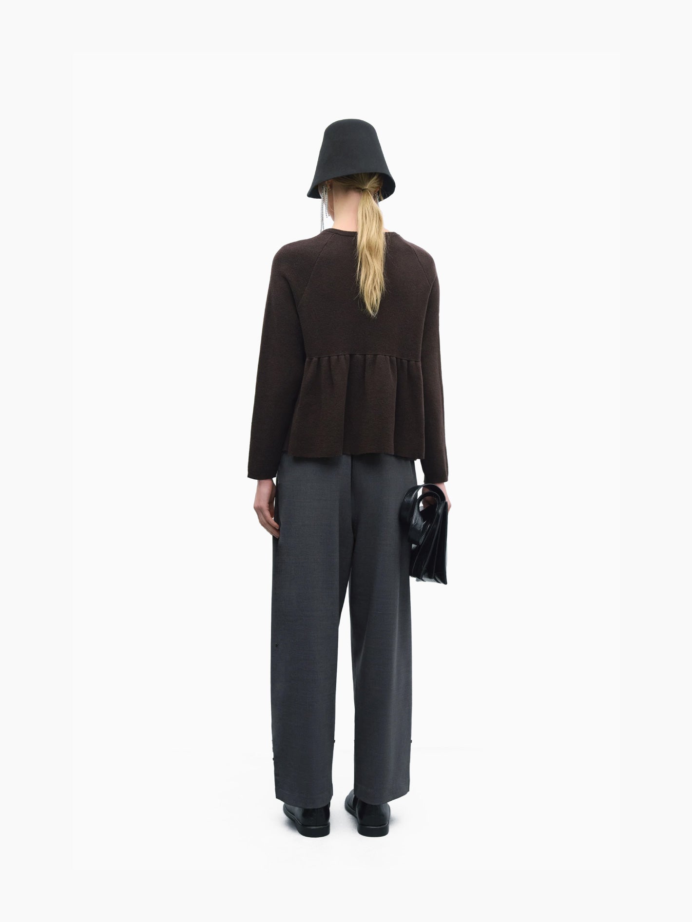 Merino & Cashmere Peplum Top Brown