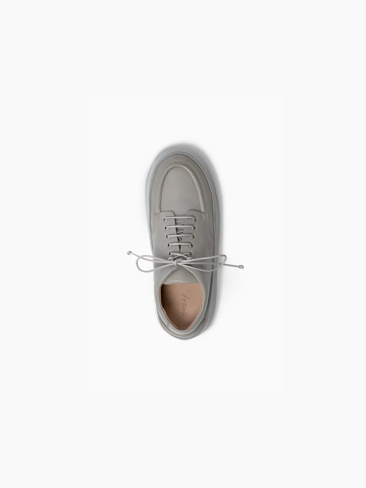 A single beige Cassapana Derby Asphalt sneaker by Marsèll with a thick, gray sole is shown against a plain white background. The shoe, available at Bassalstore in Barcelona, features a lace-up design with matching beige laces and a minimalist, modern silhouette.