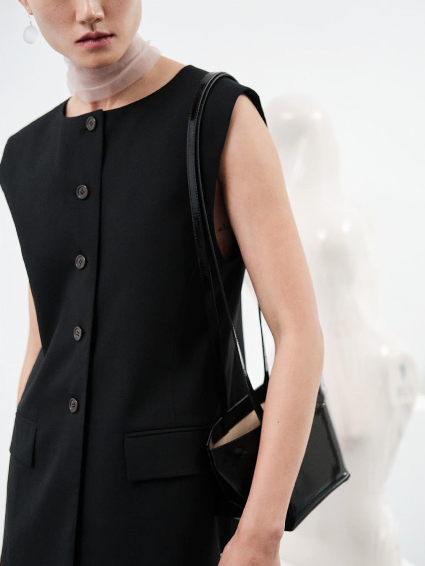 Oversized Button Up Vest Black