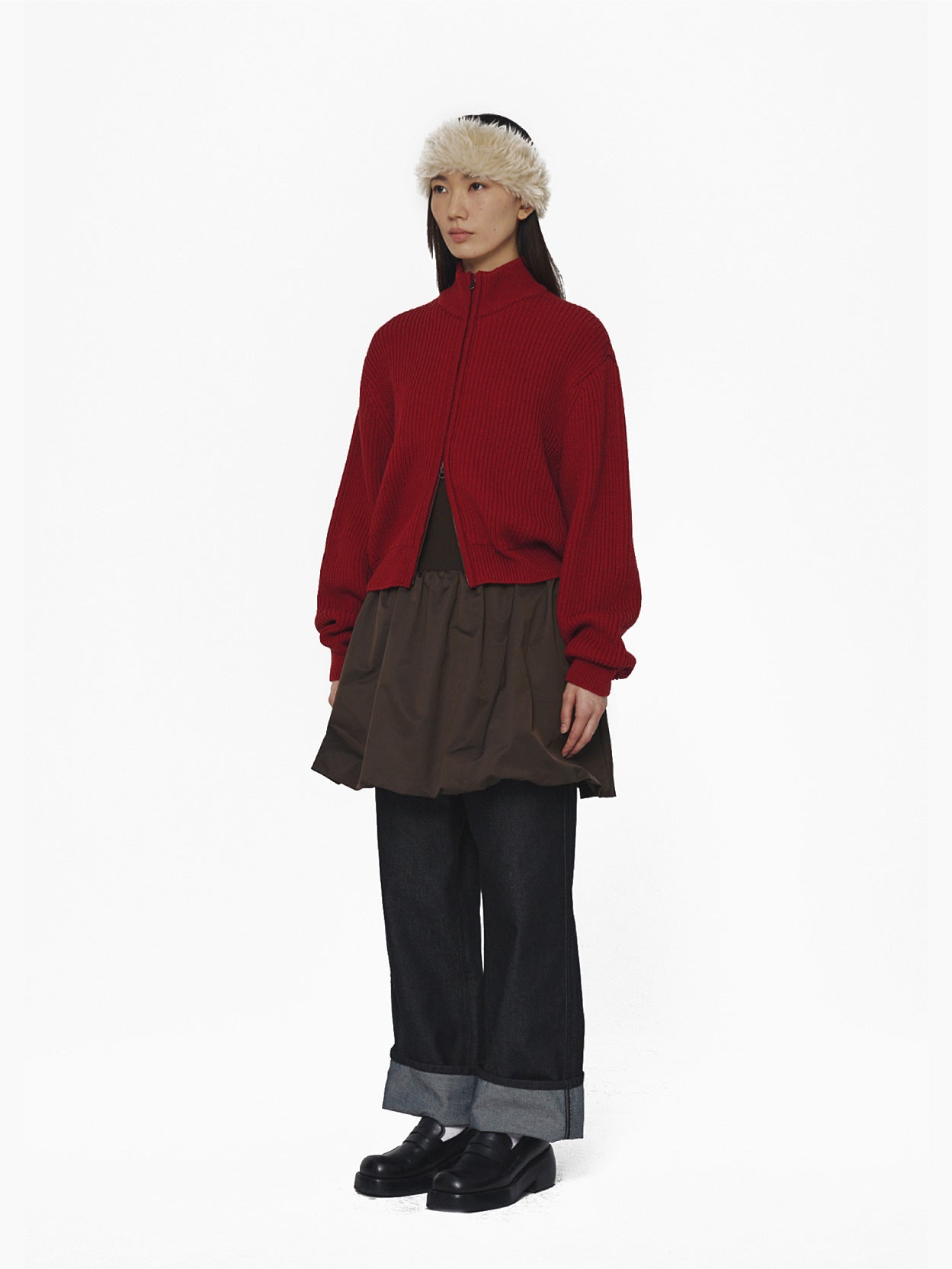 Full Needle Crop Blouson Red