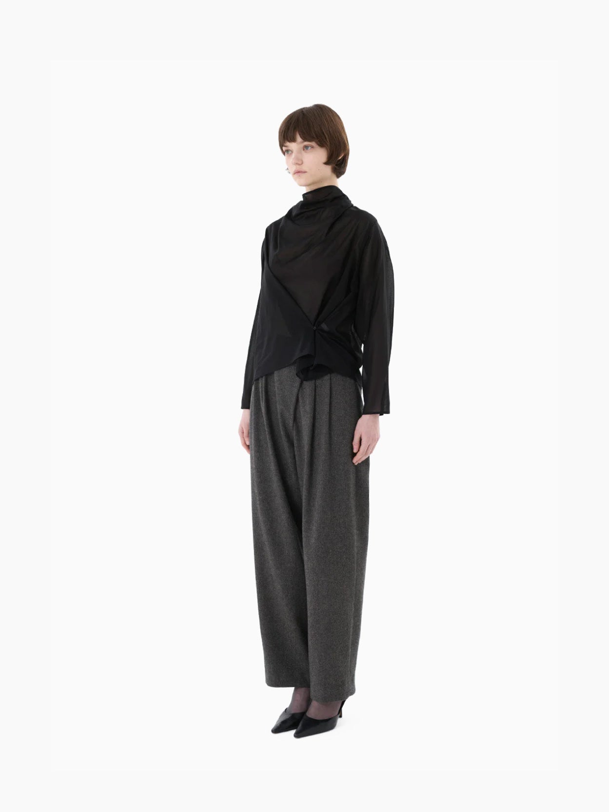 Mock Neck Two Way Blouse Black