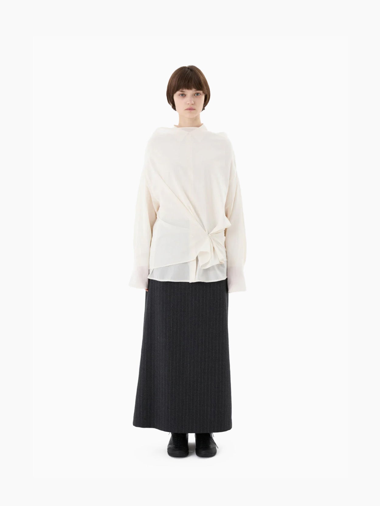 Mock Neck Two Way Blouse Ivory