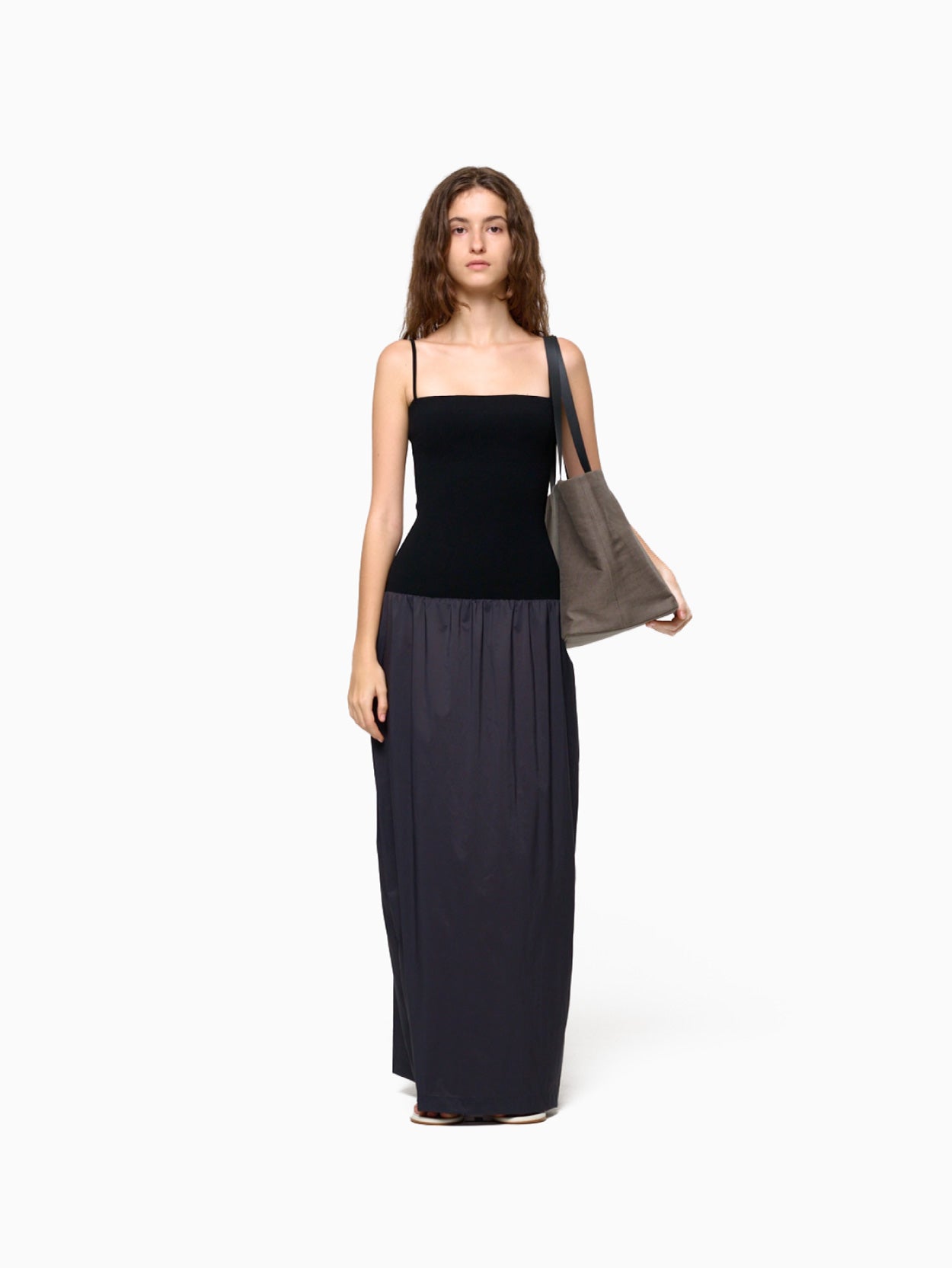 Nylon Knit Maxi Dress Charcoal