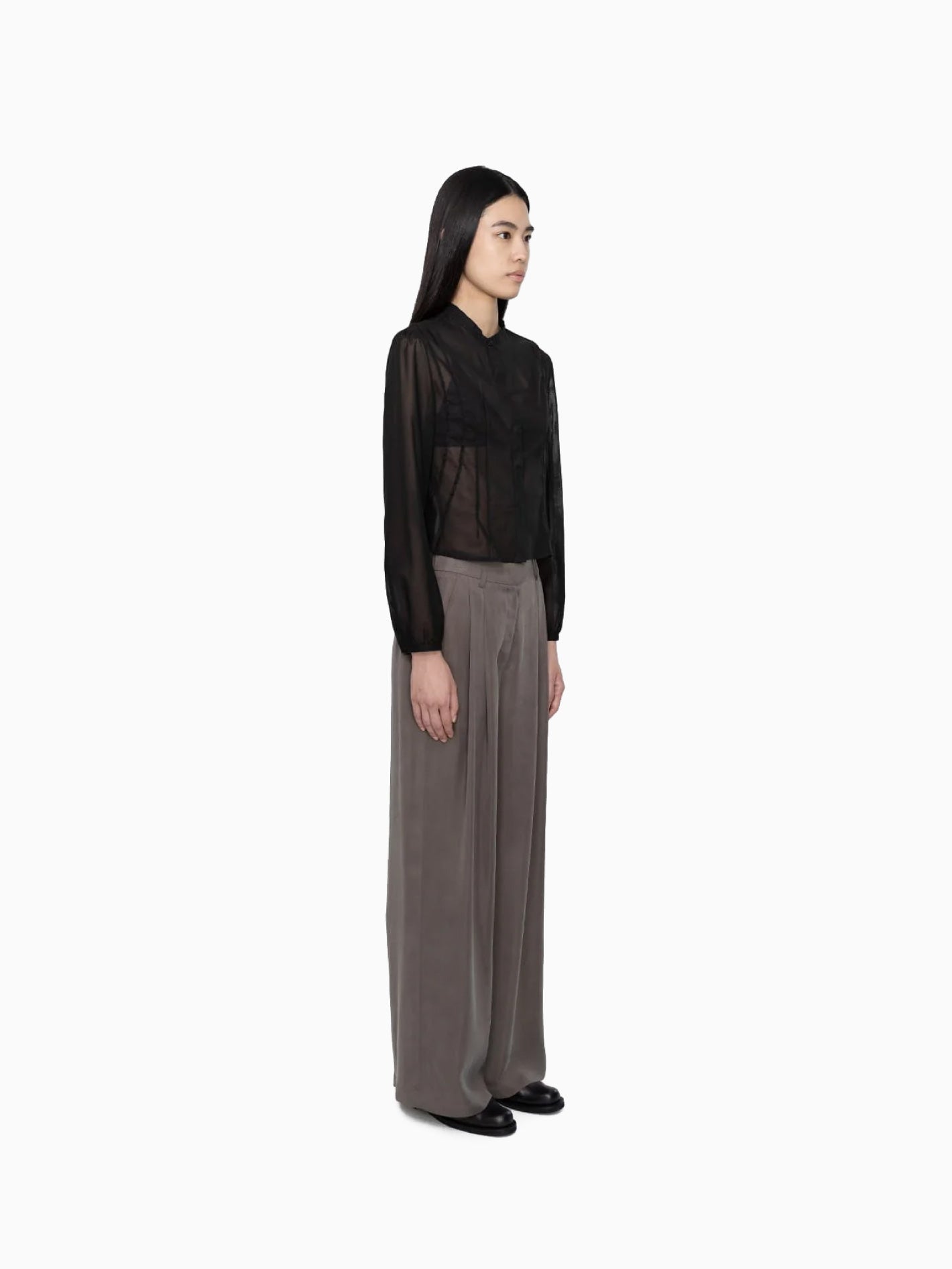 Pintuck Slim Shirt Black