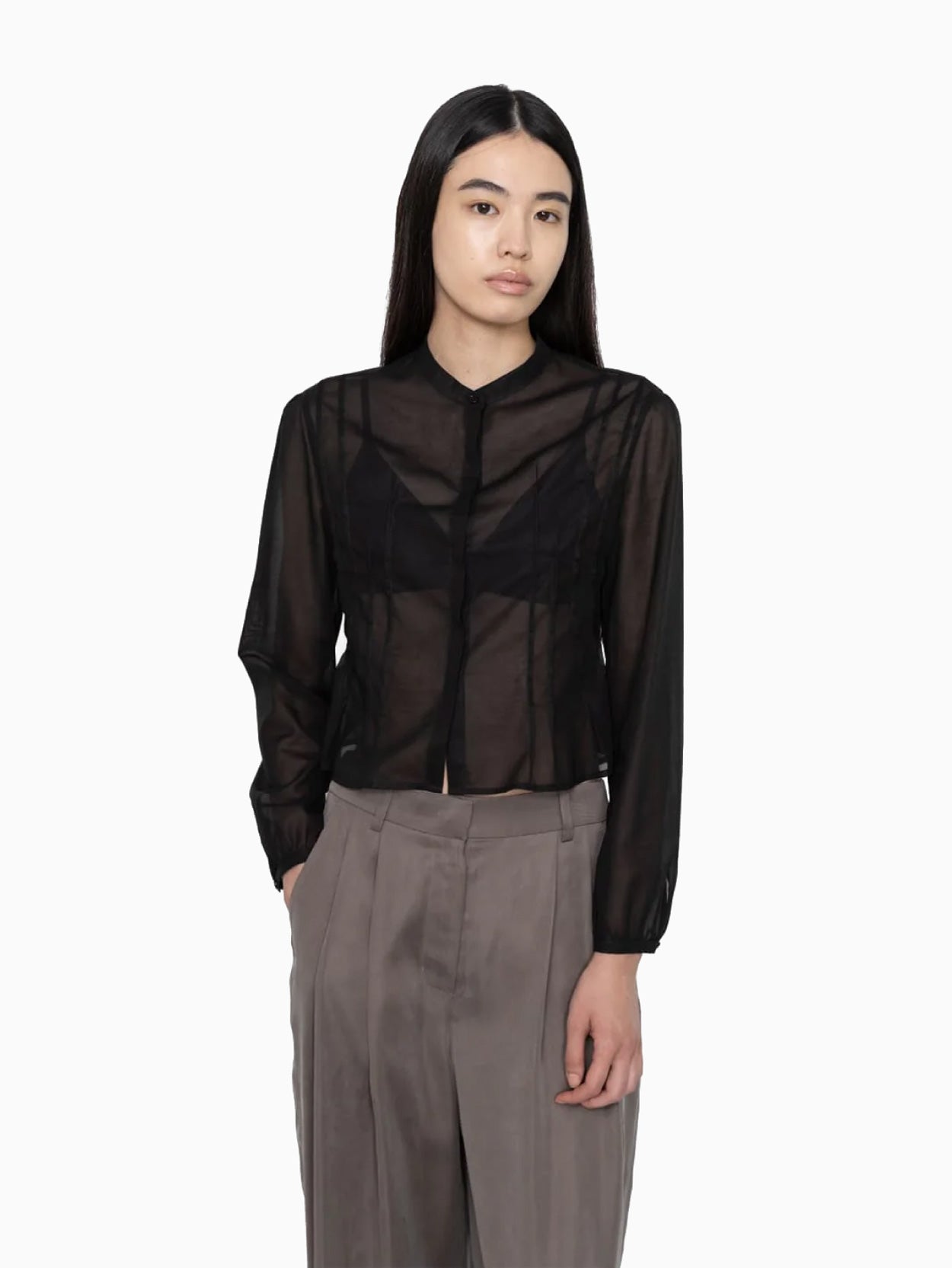 Pintuck Slim Shirt Black