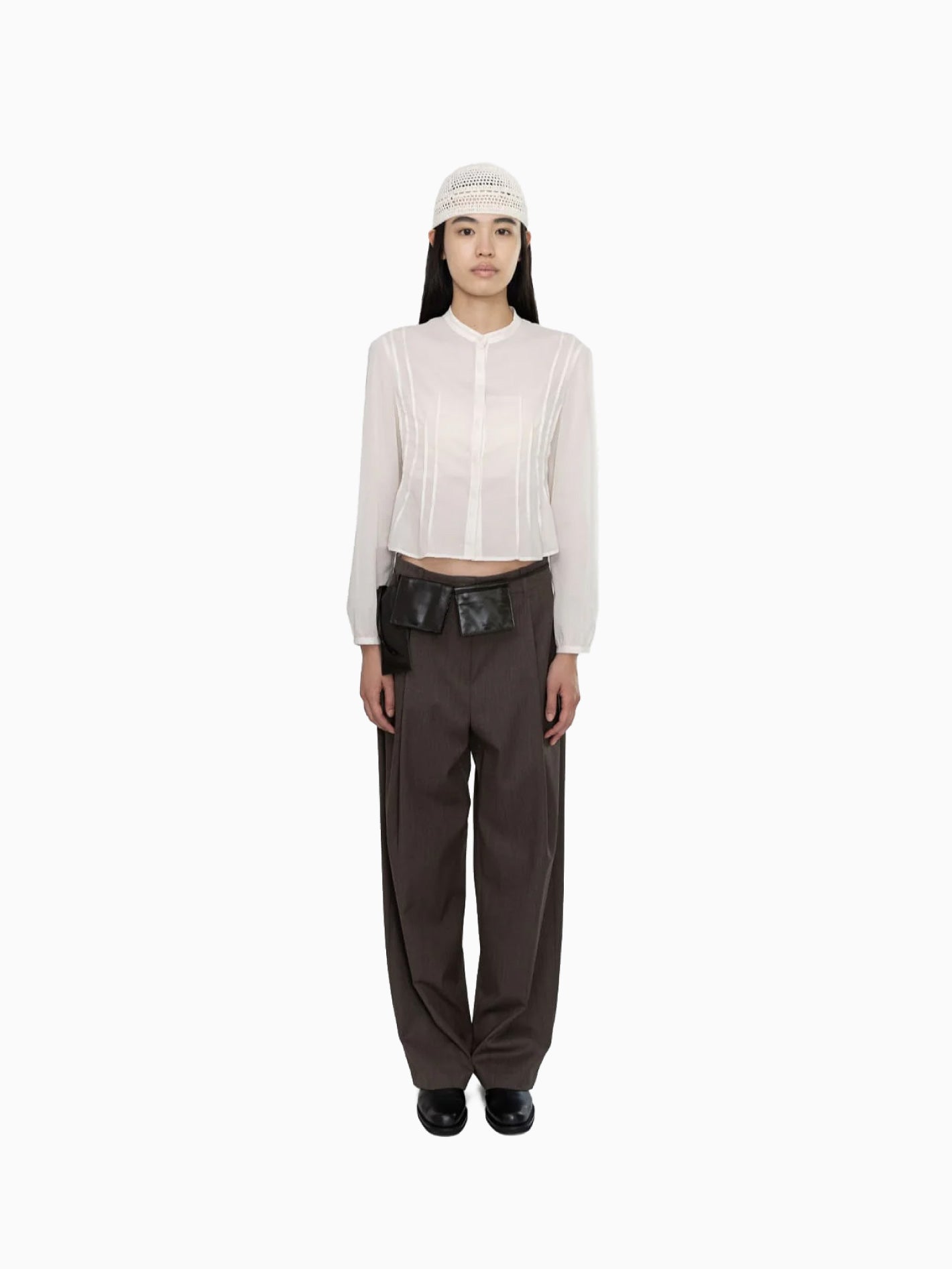 Pintuck Slim Shirt Ivory