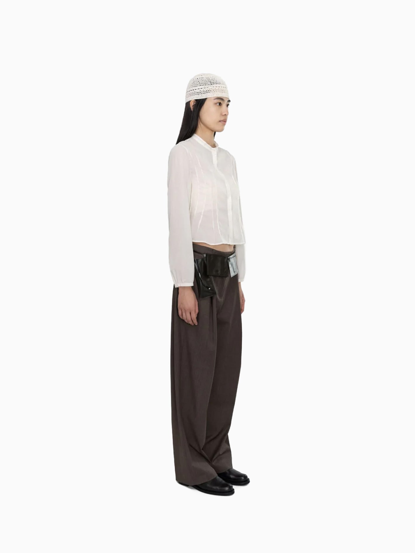 Pintuck Slim Shirt Ivory