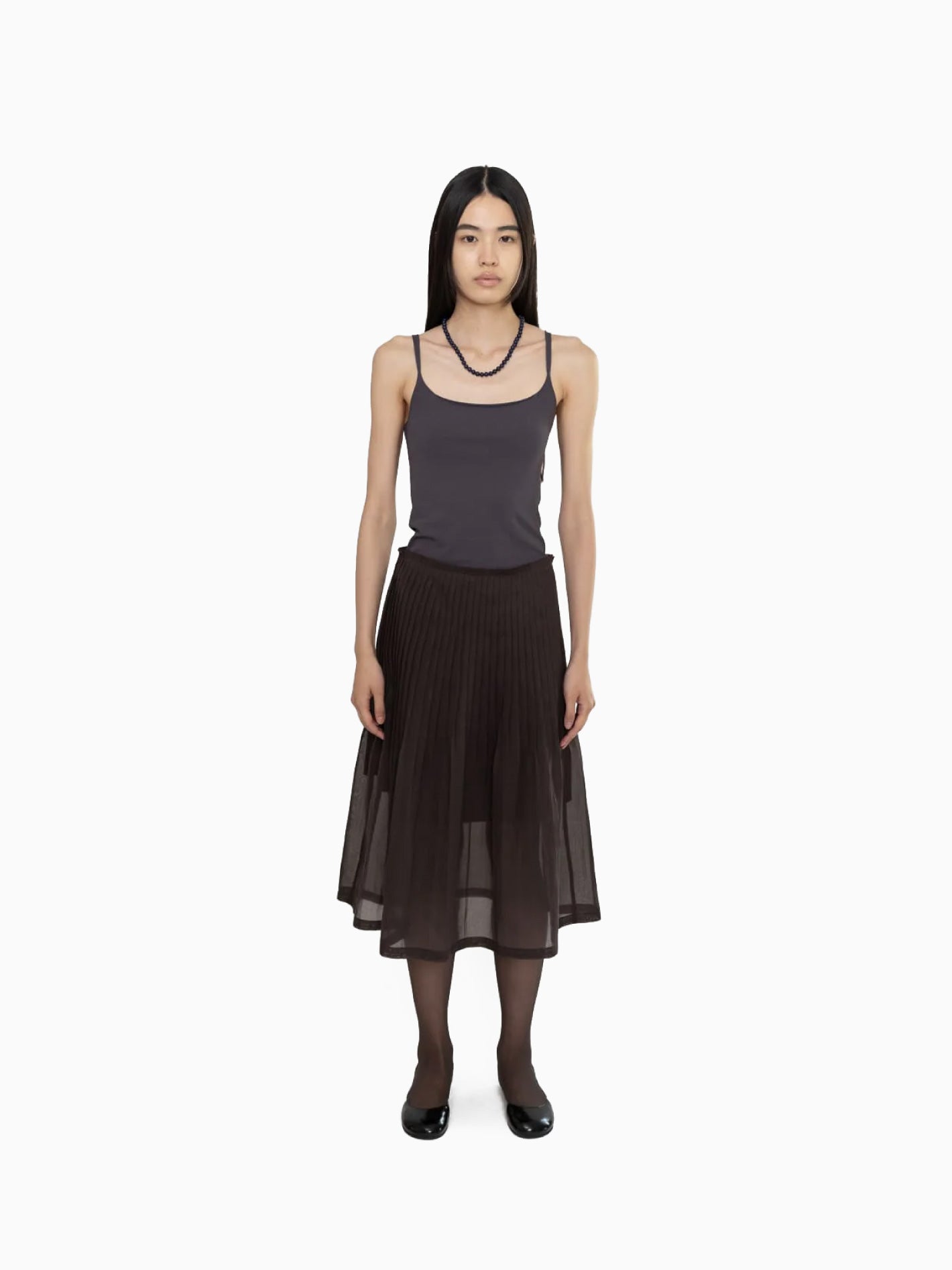 Pleated Midi Skirt Brown