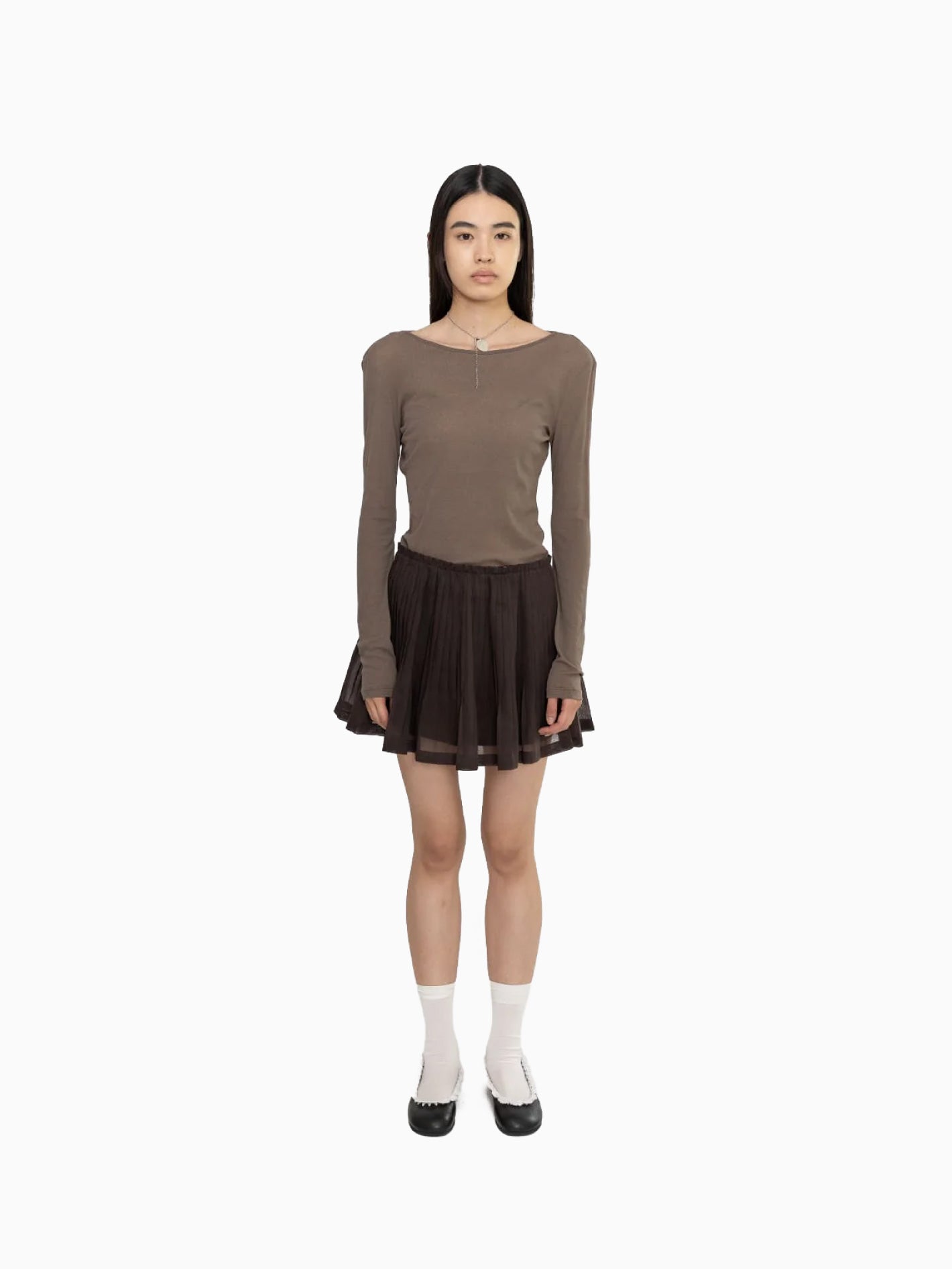 Pleated Mini Skirt Brown