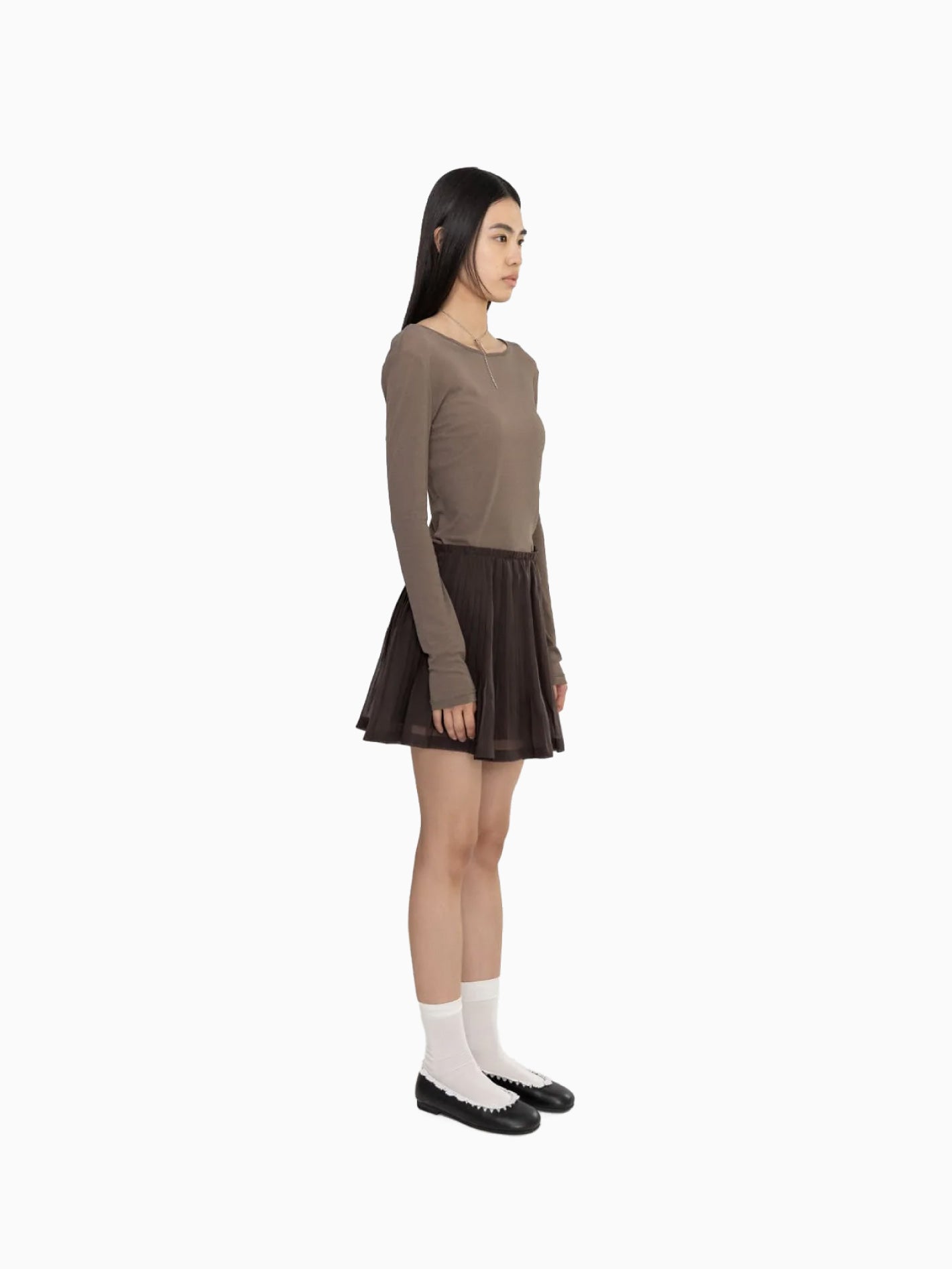 Pleated Mini Skirt Brown