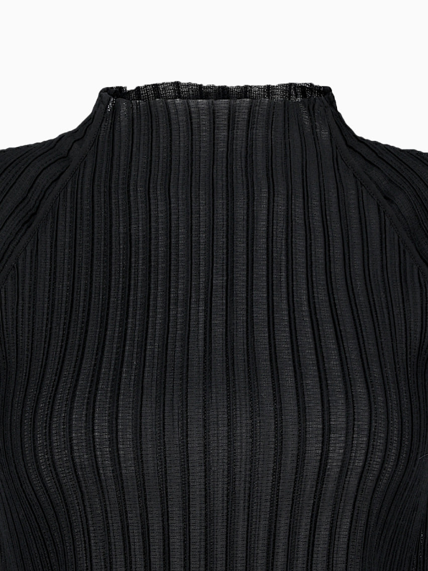 Pleats Raglan Top Black