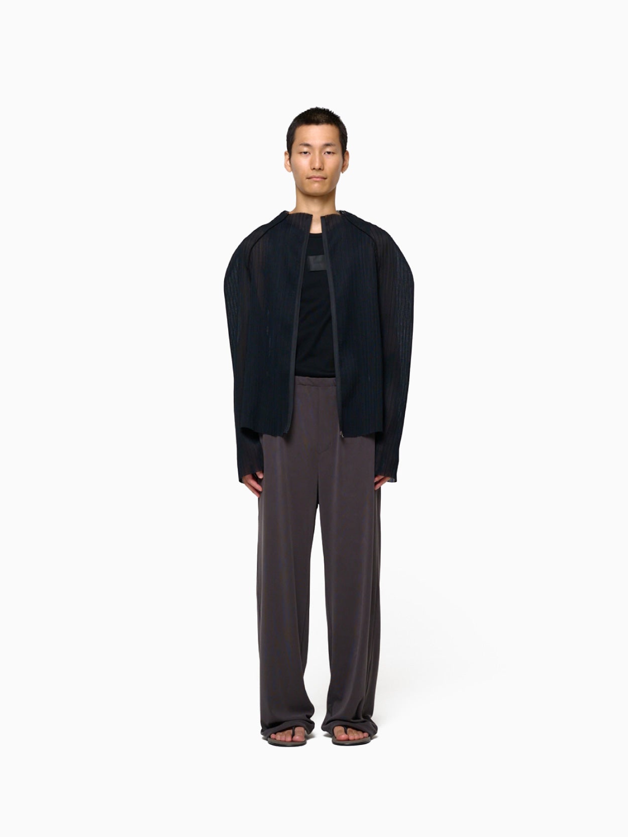 Pleats Zip-UP Jumper Black