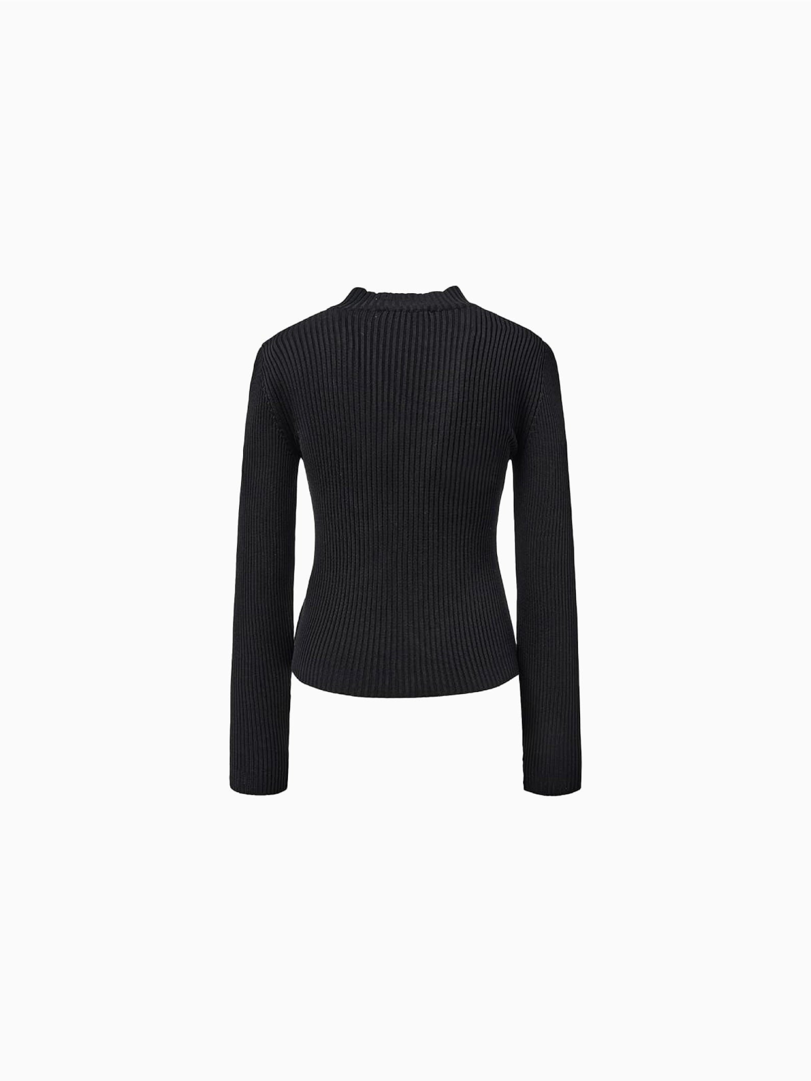 Ribbed Mock Neck Cardigan Black