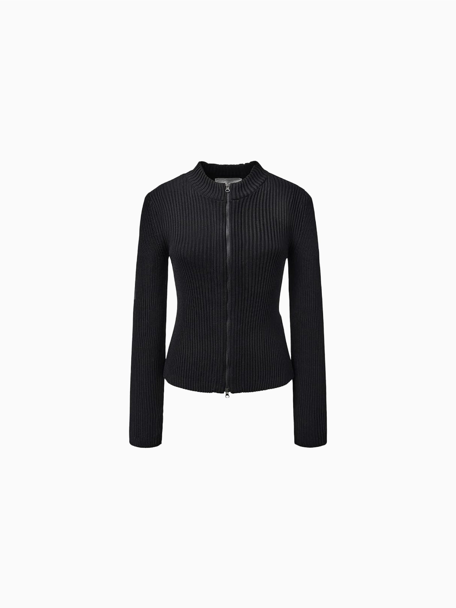 Ribbed Mock Neck Cardigan Black