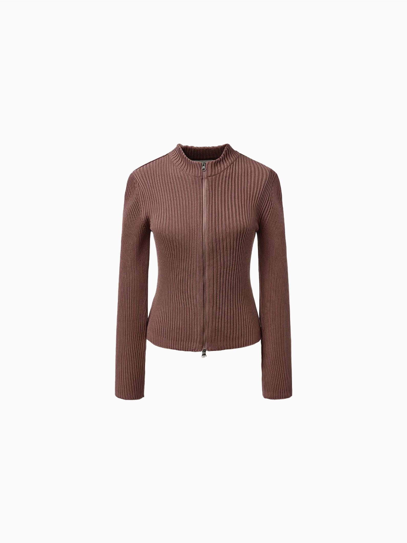 Ribbed Mock Neck Cardigan Brown