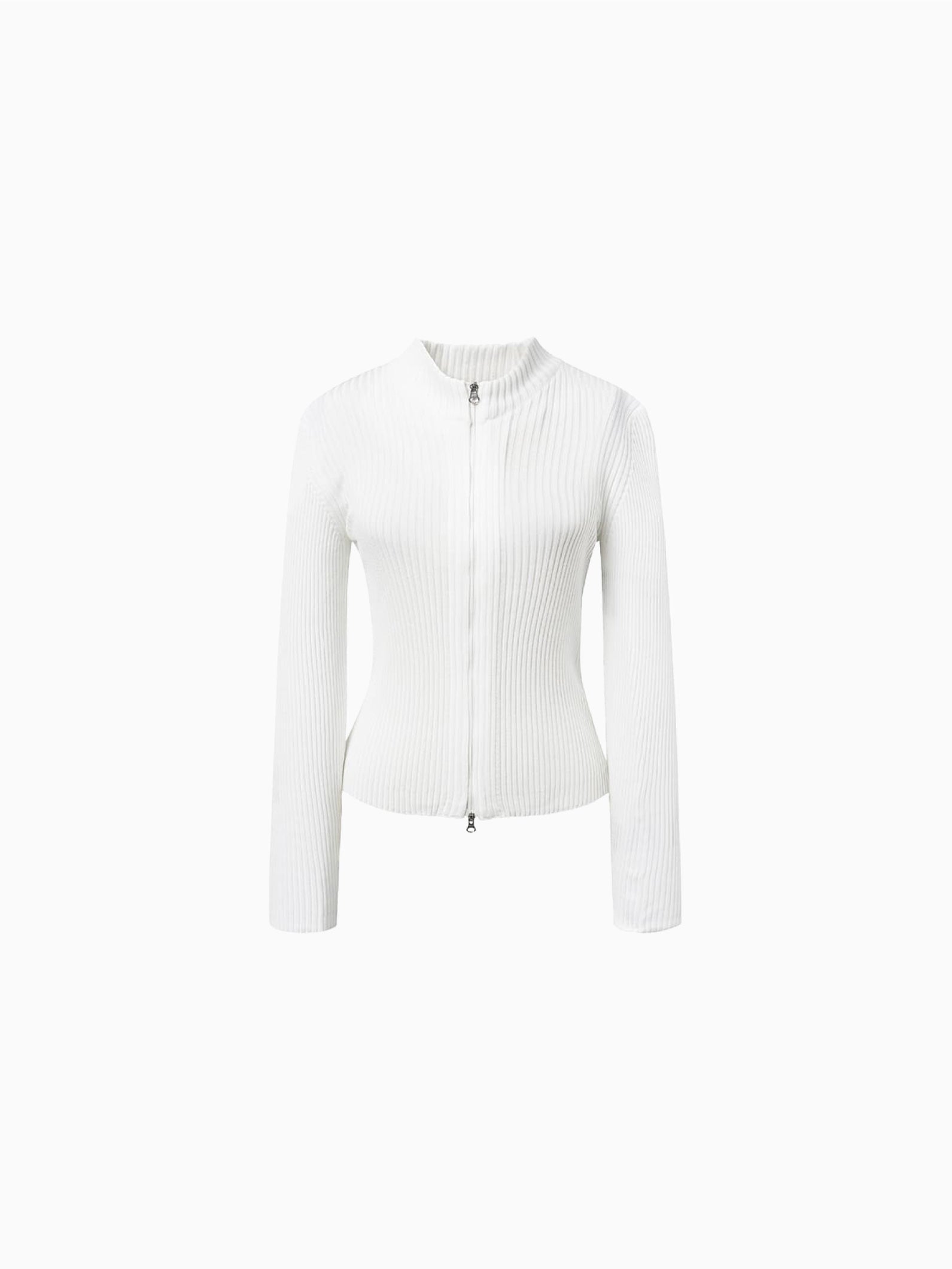 Ribbed Mock Neck Cardigan White