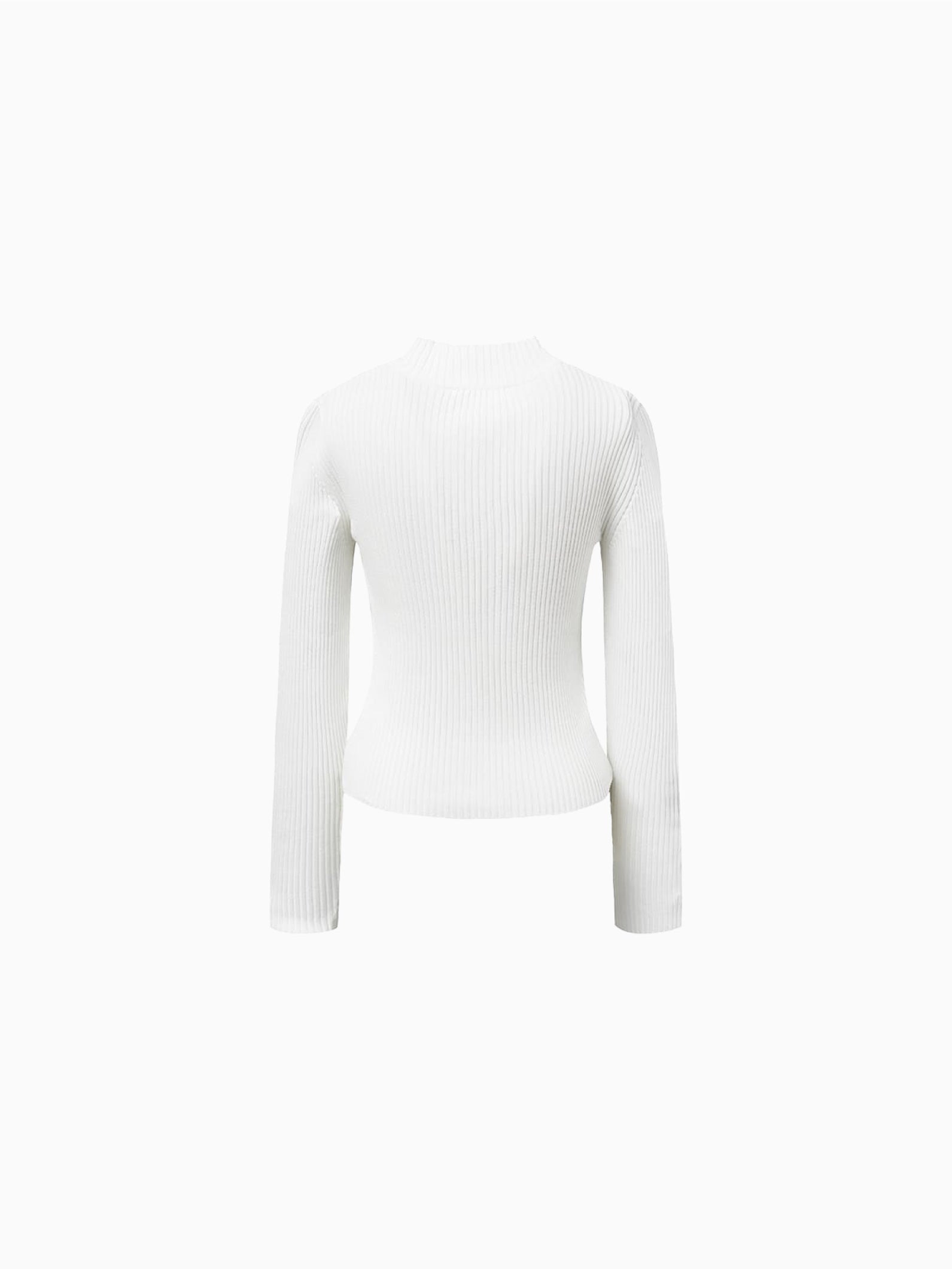 Ribbed Mock Neck Cardigan White