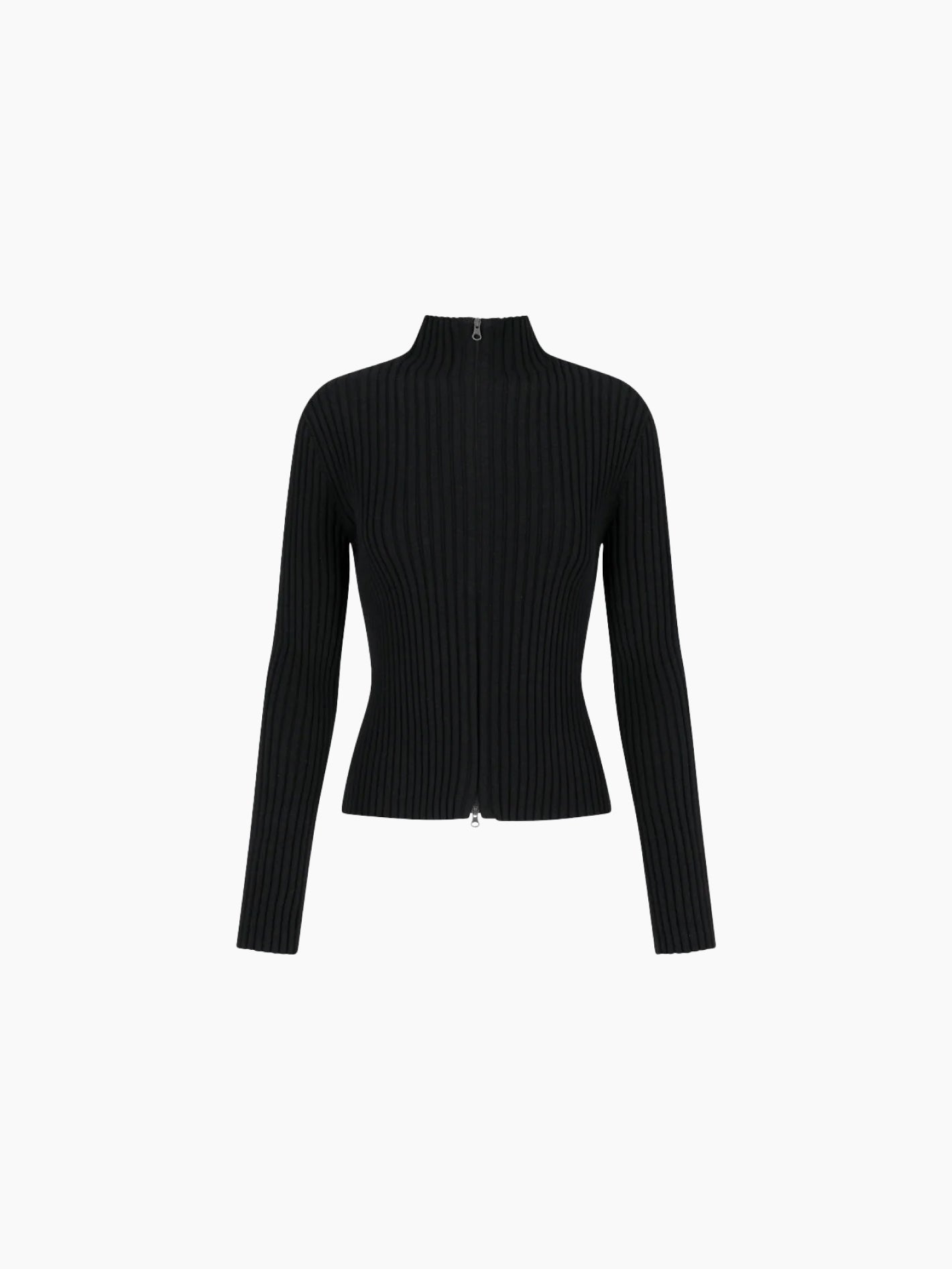 Ribbed High Neck Zip Up Black
