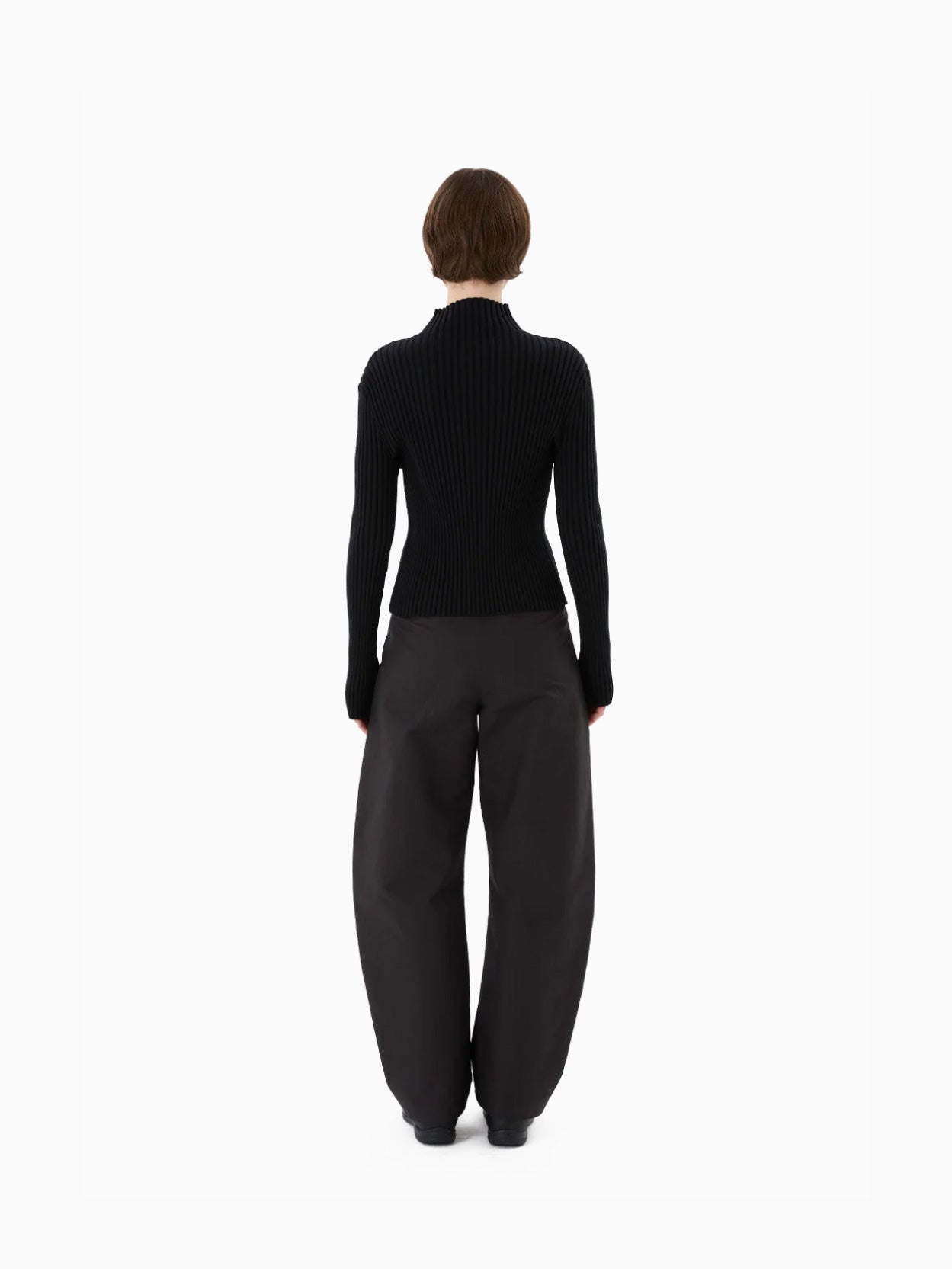 Ribbed High Neck Zip Up Black