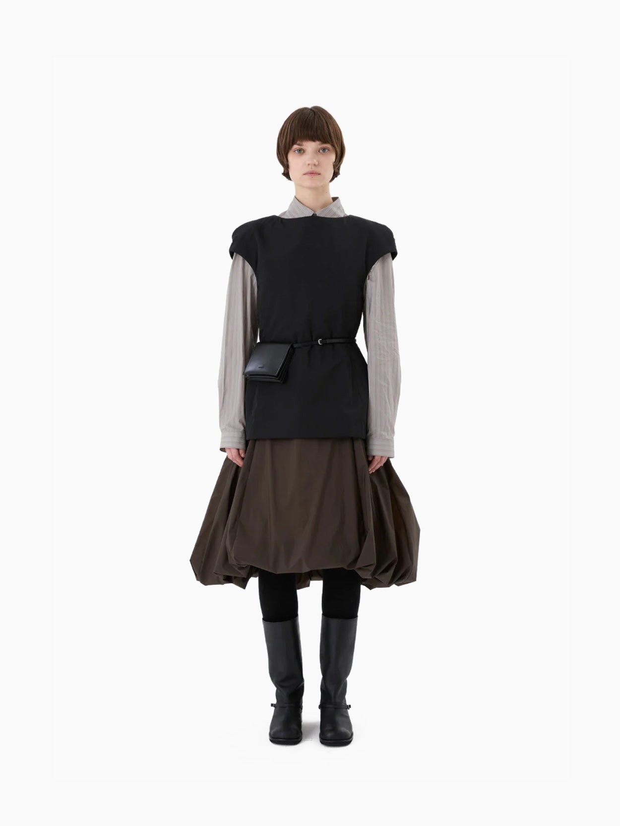 Sheer Padded Volume Dress Brown