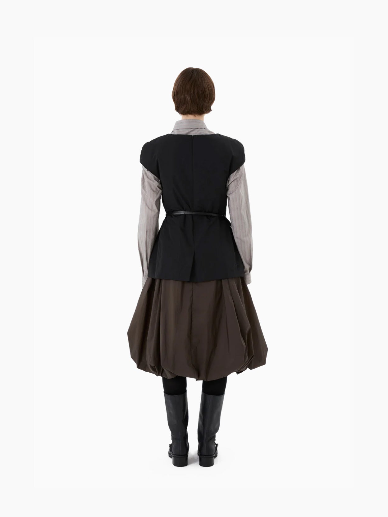 Sheer Padded Volume Dress Brown