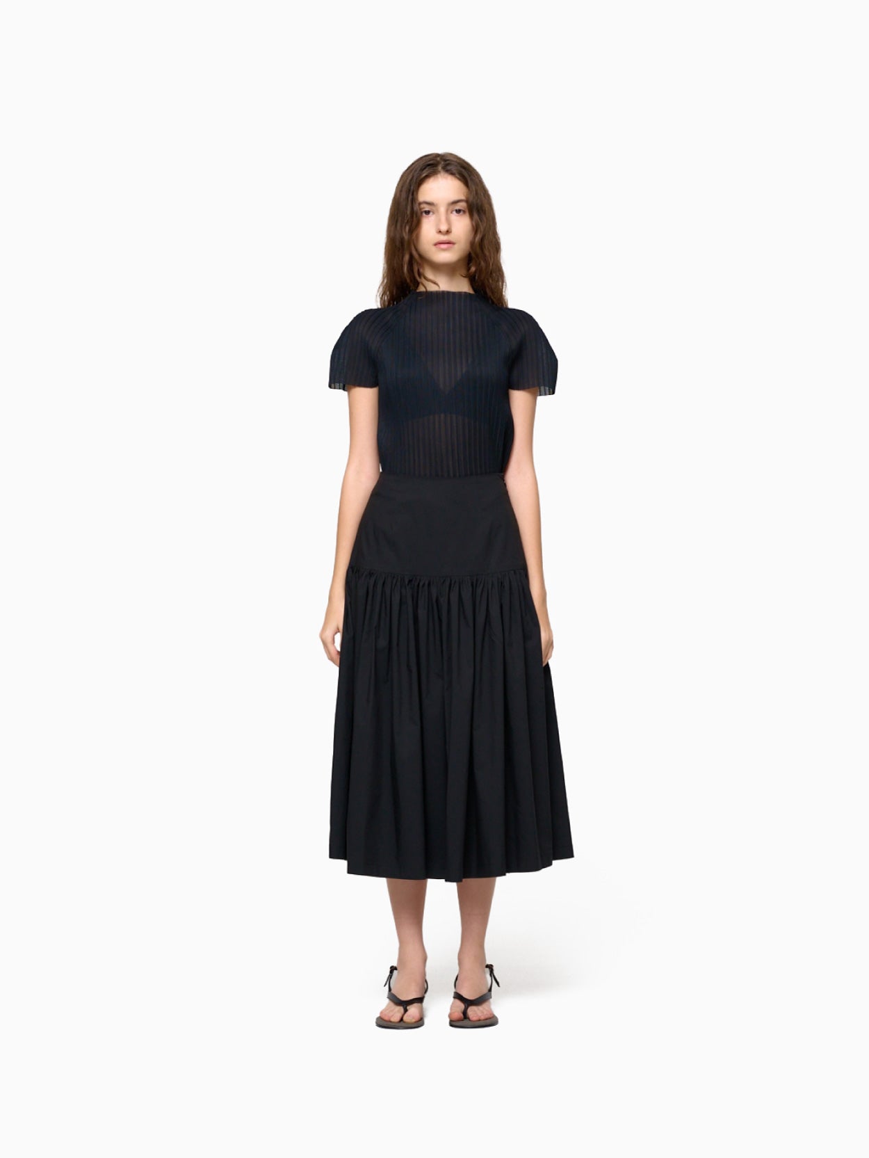 Shirring Culotte Pants Black