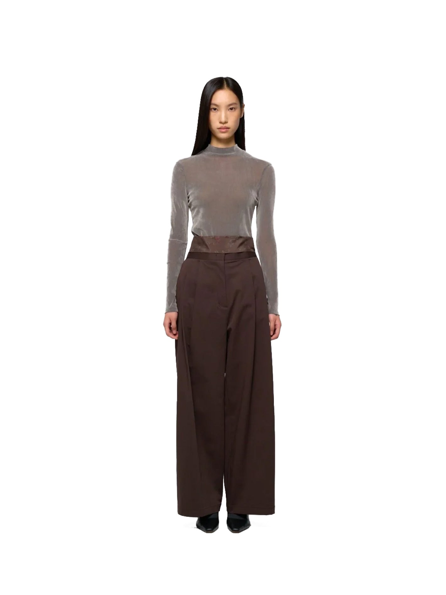 Two Tuck Wide Banding Pants Brown