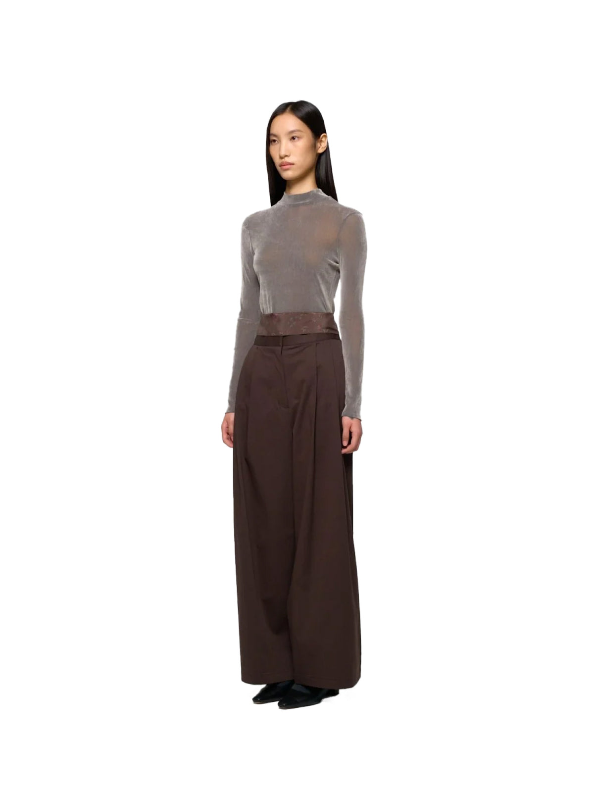 Two Tuck Wide Banding Pants Brown