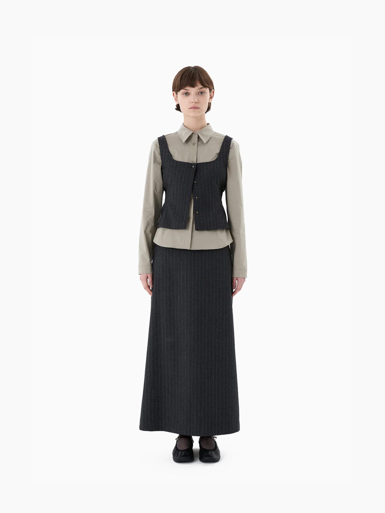 Wool Snap Button Down Vest Stripe