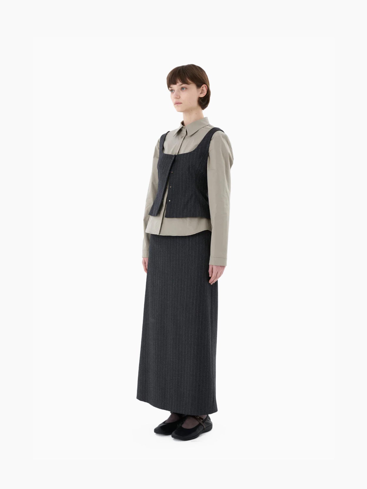 Wool Snap Button Down Vest Stripe