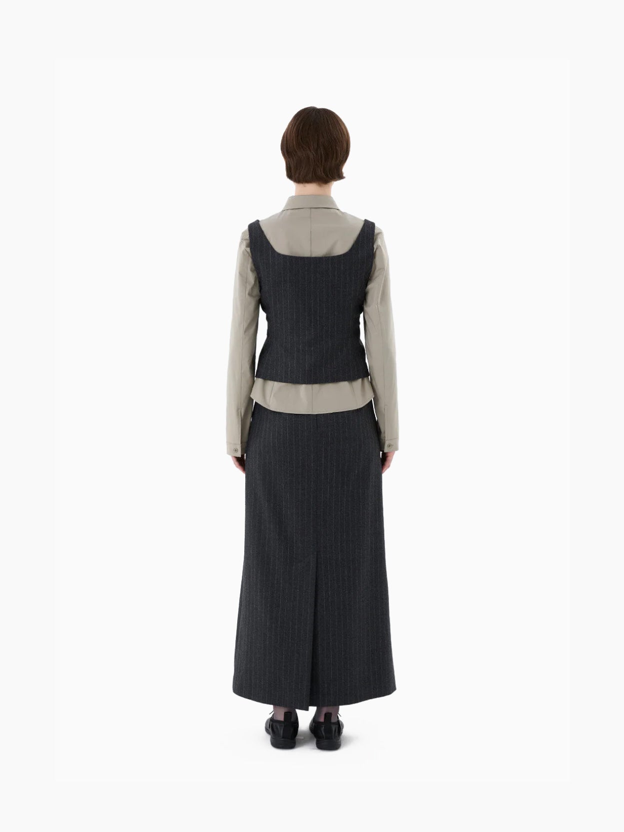 Wool Snap Button Down Vest Stripe