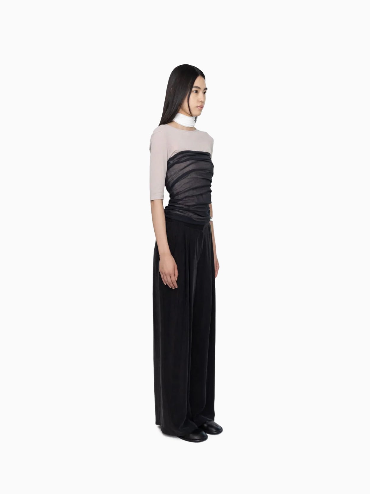 Cupro Two Tuck Wide Pants Black