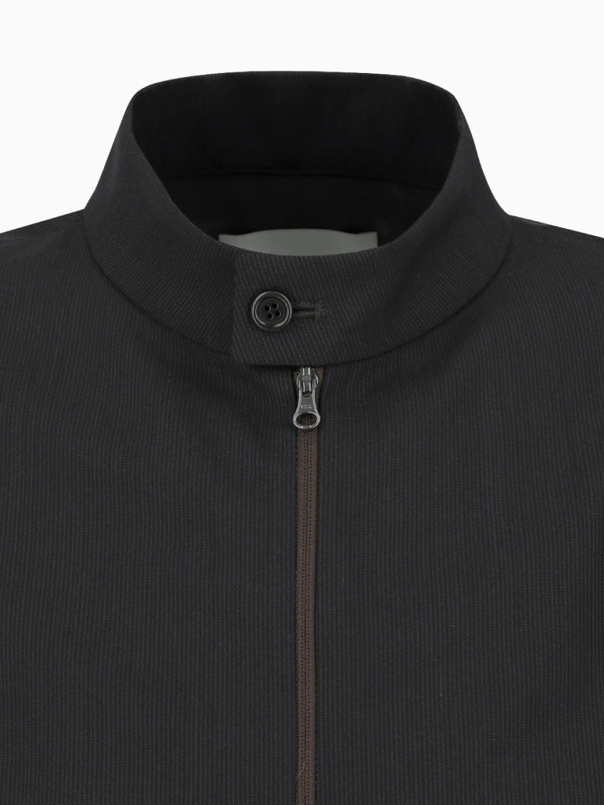 Wool Stripe Zip Up Jumper Black