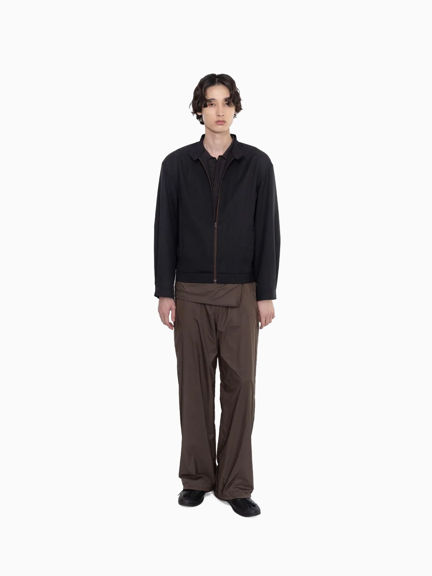 Wool Stripe Zip Up Jumper Black