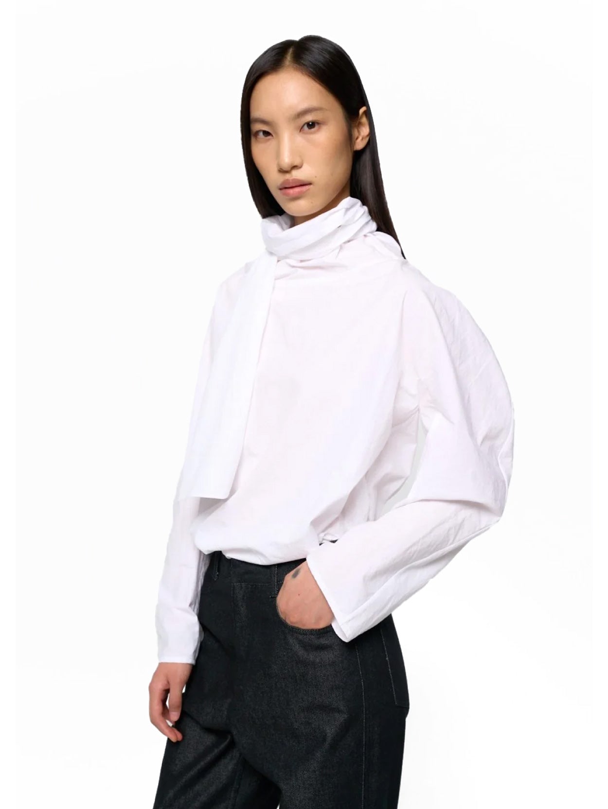 Cotton Scarf Top White