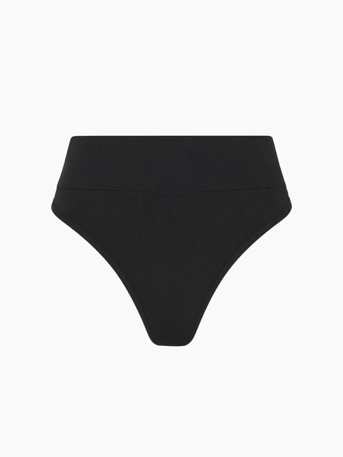 A pair of Black High Waist Brief from Innes Lauren displayed against a white background. The design features a simple, sleek silhouette with a smooth, stretchy fabric finish, providing full coverage and a classic swimwear look.