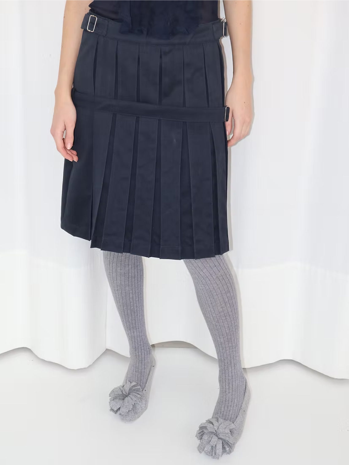 Box Pleat Skirt Navy