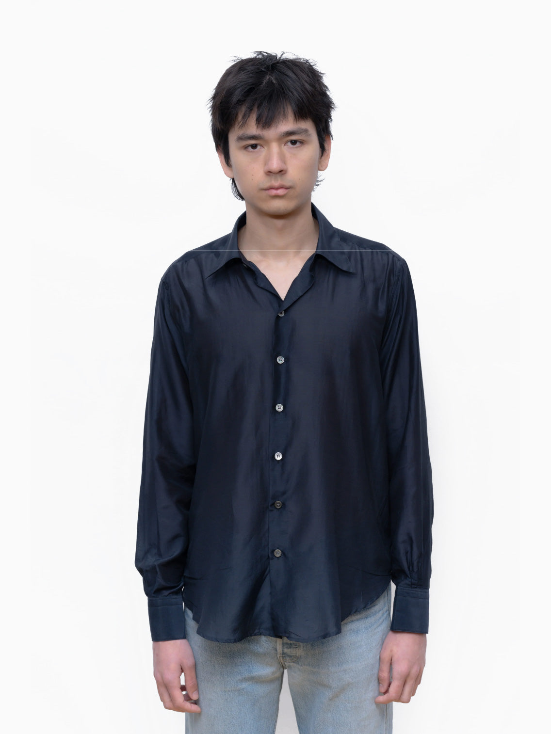 Navy Silk Cotton Normal Shirt