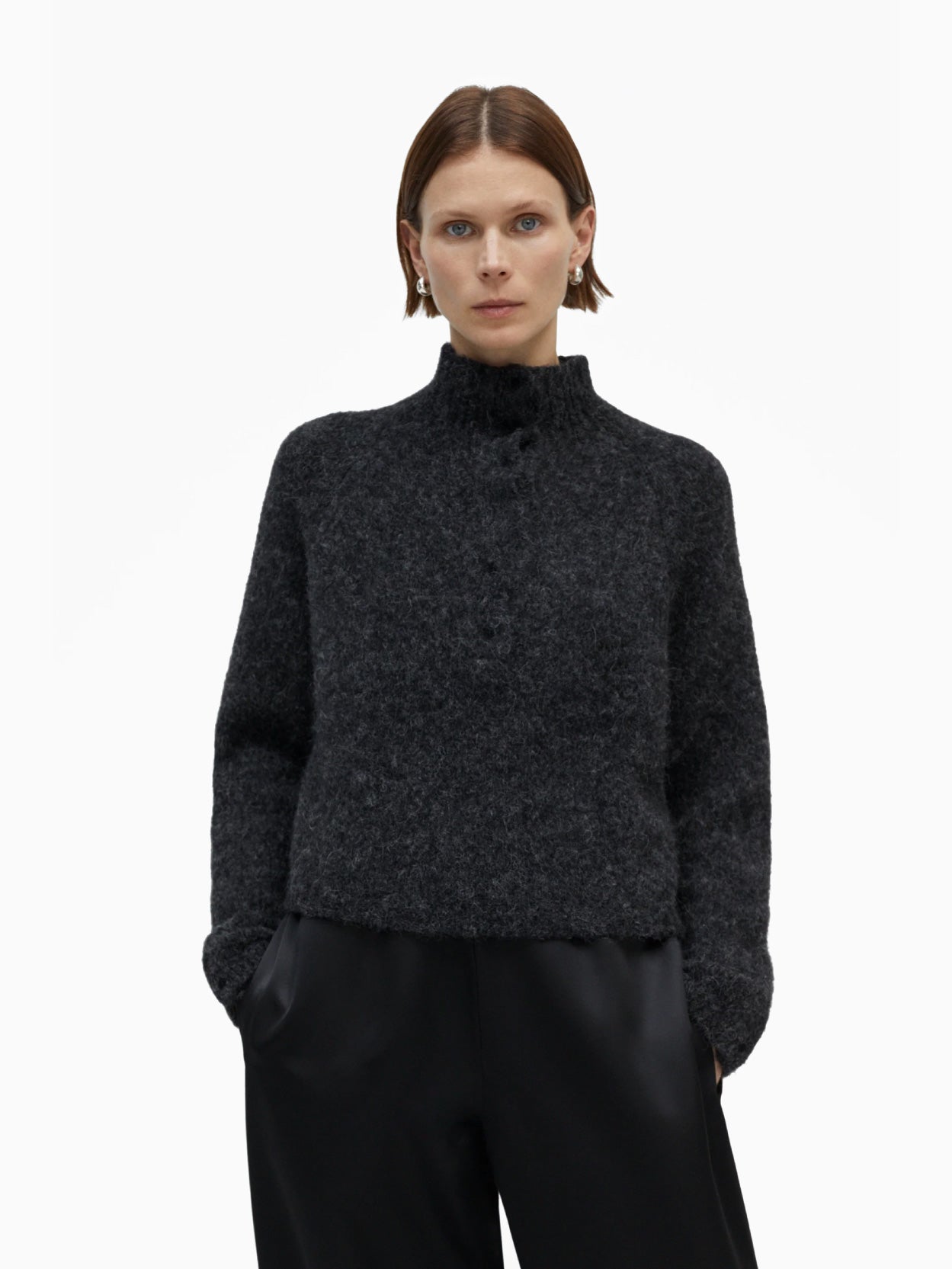 Baby Alpaca Polo Sweater Anthracite