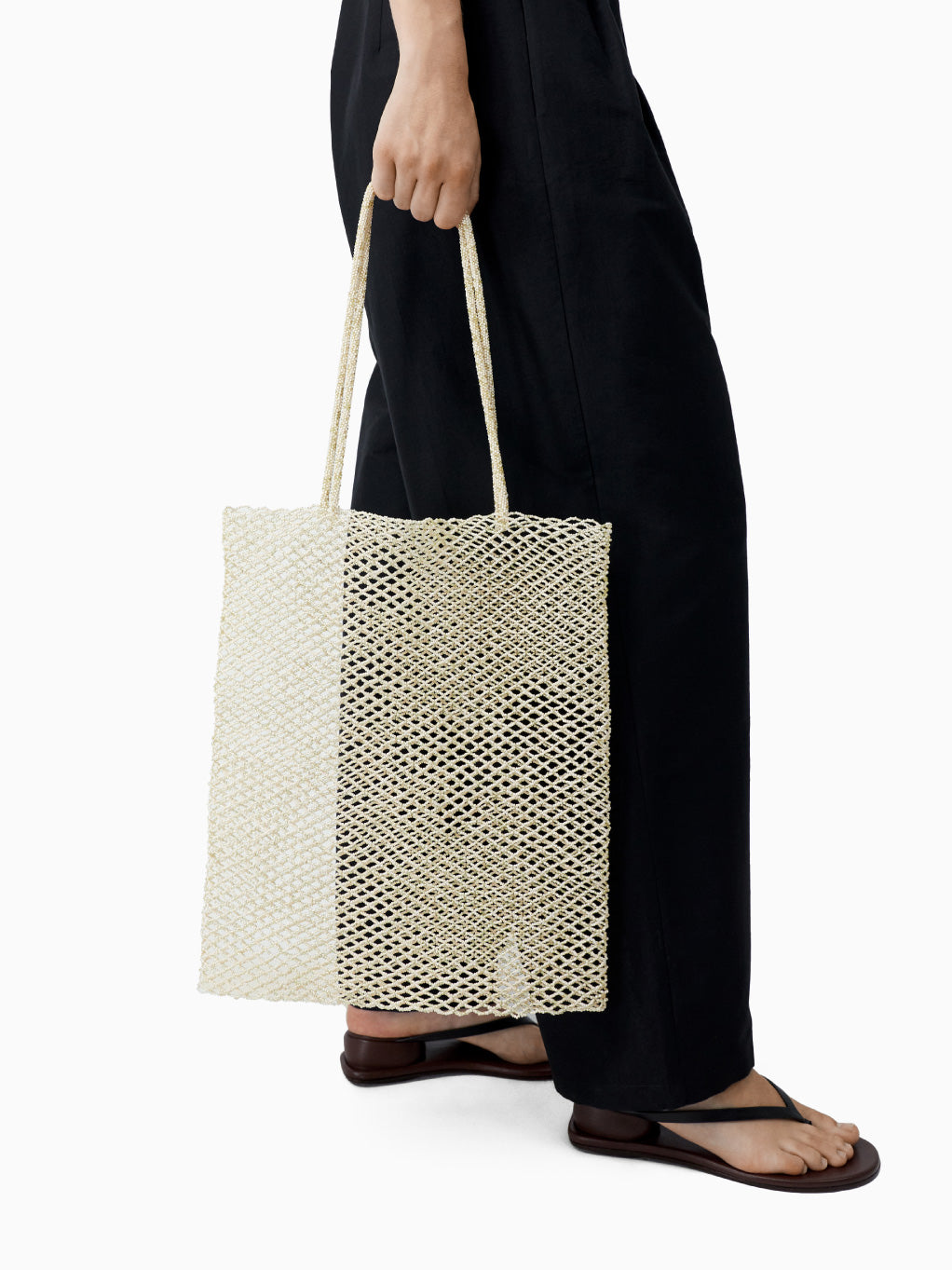 Handmade Beaded Tote Bag Cream