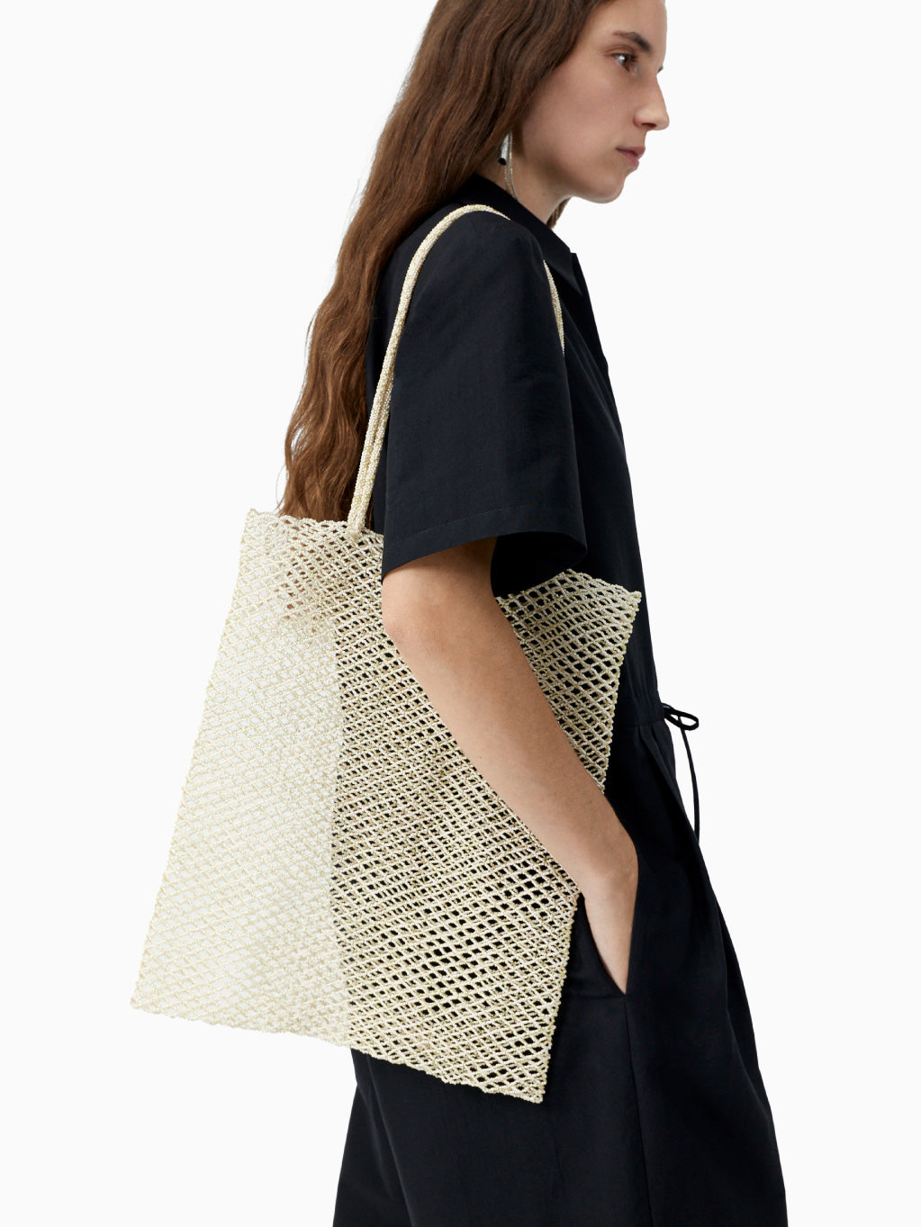 Handmade Beaded Tote Bag Cream