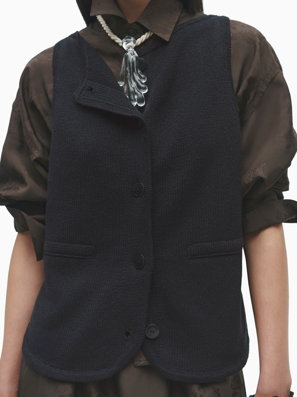 Boat-Neck Waistcoat Black