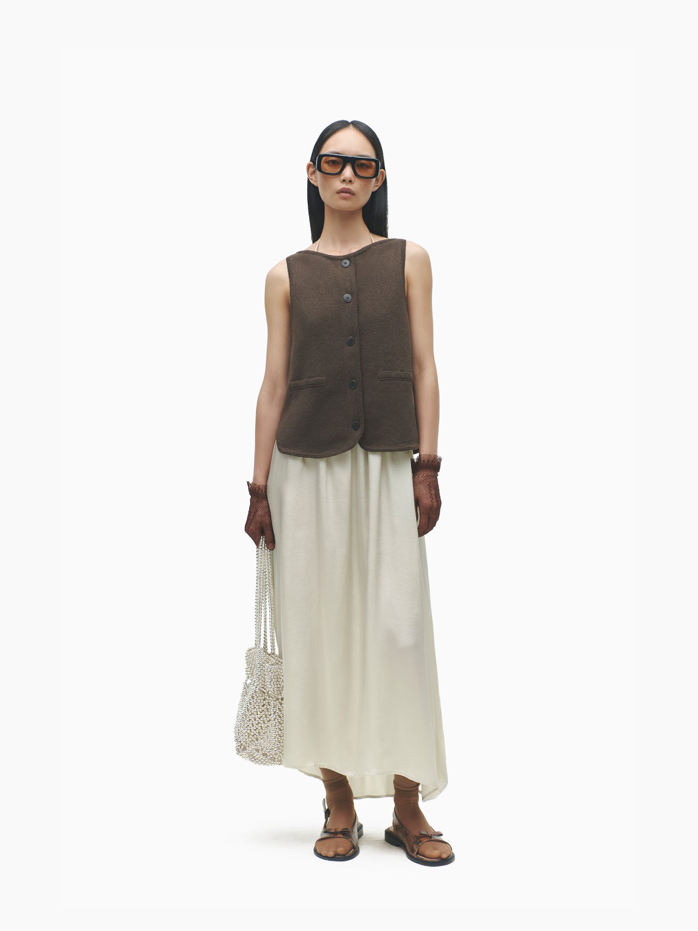 Boat-Neck Waistcoat Brown