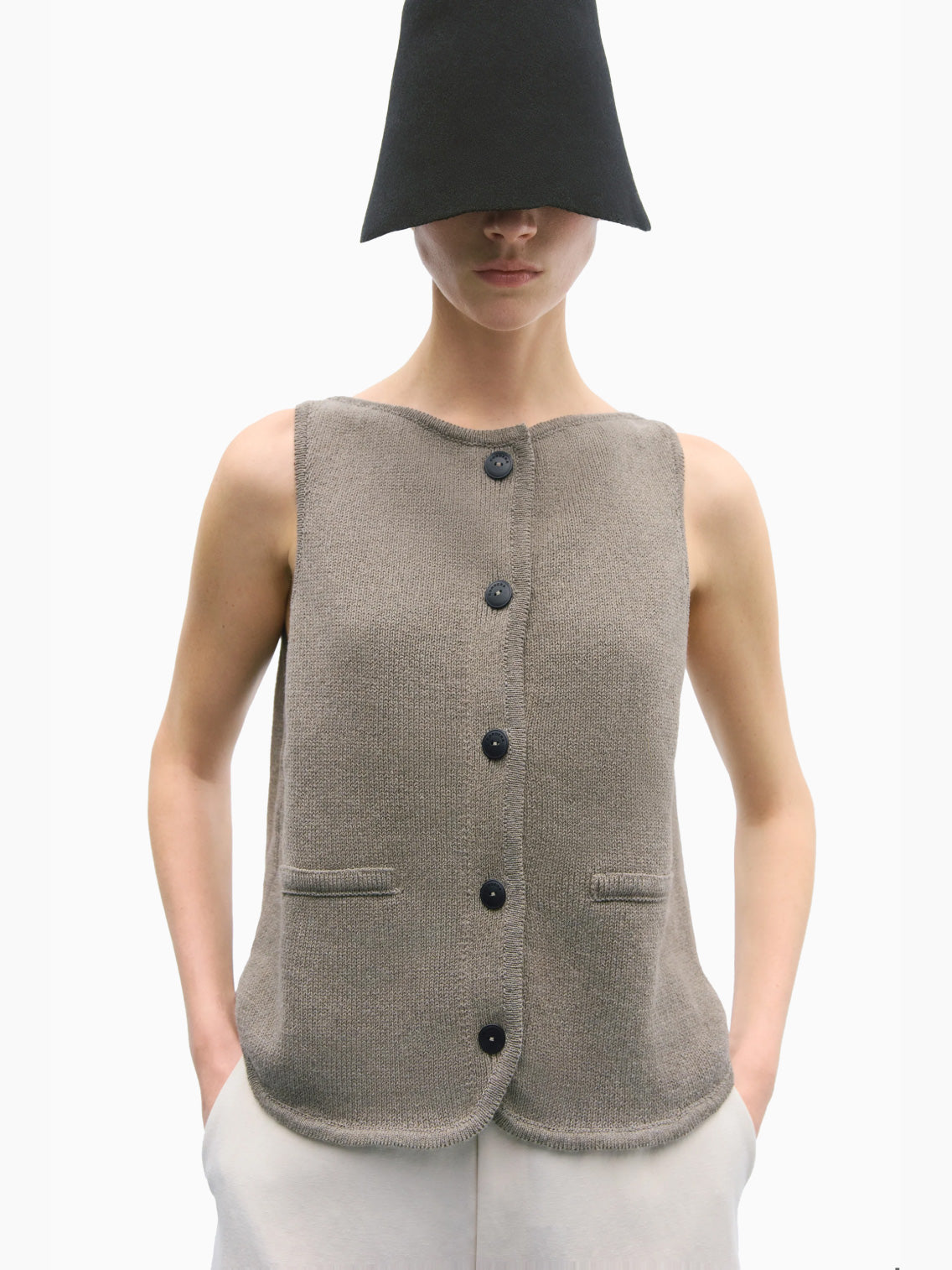Boat Neck Waistcoat Taupe