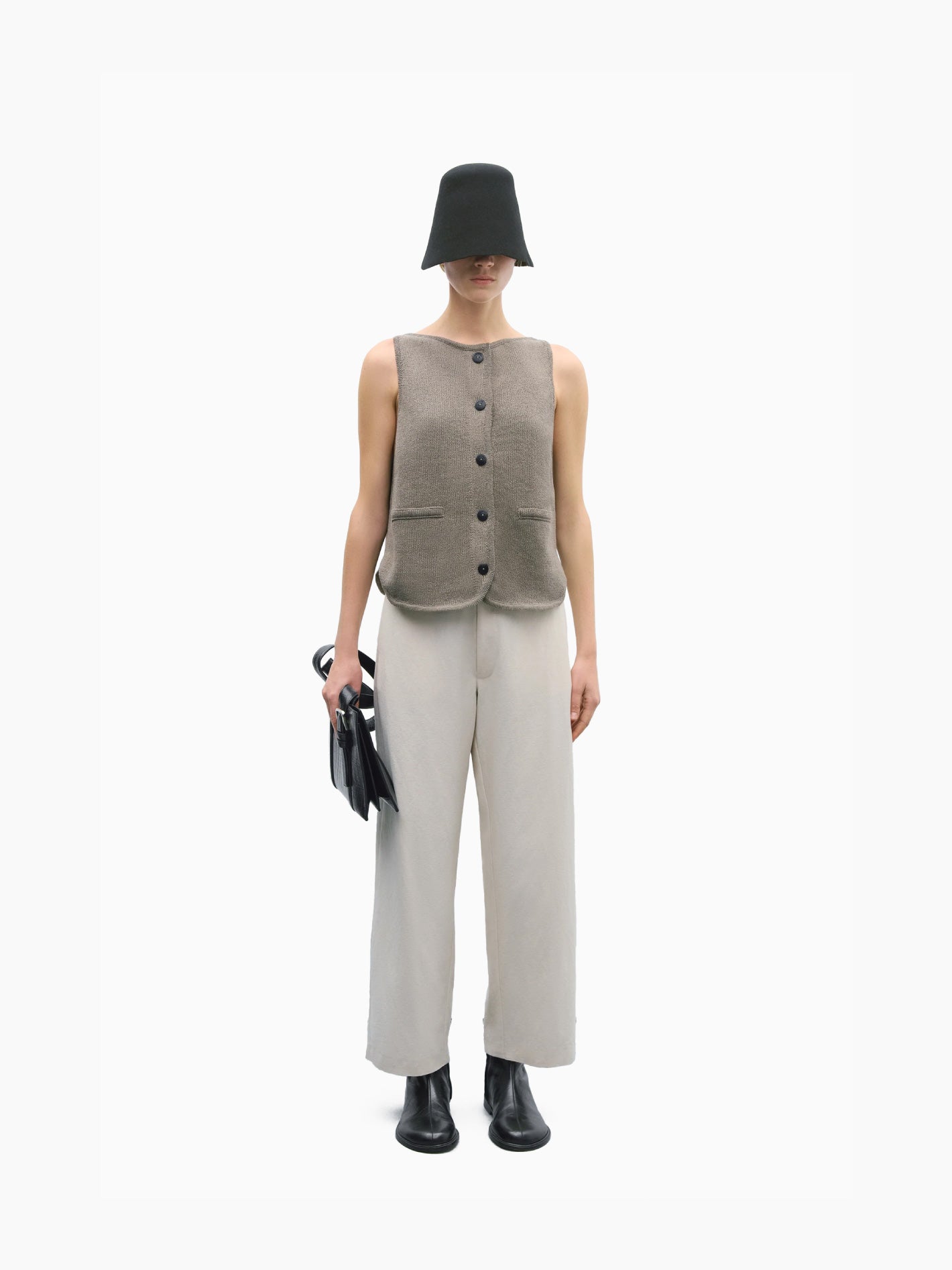 Boat Neck Waistcoat Taupe