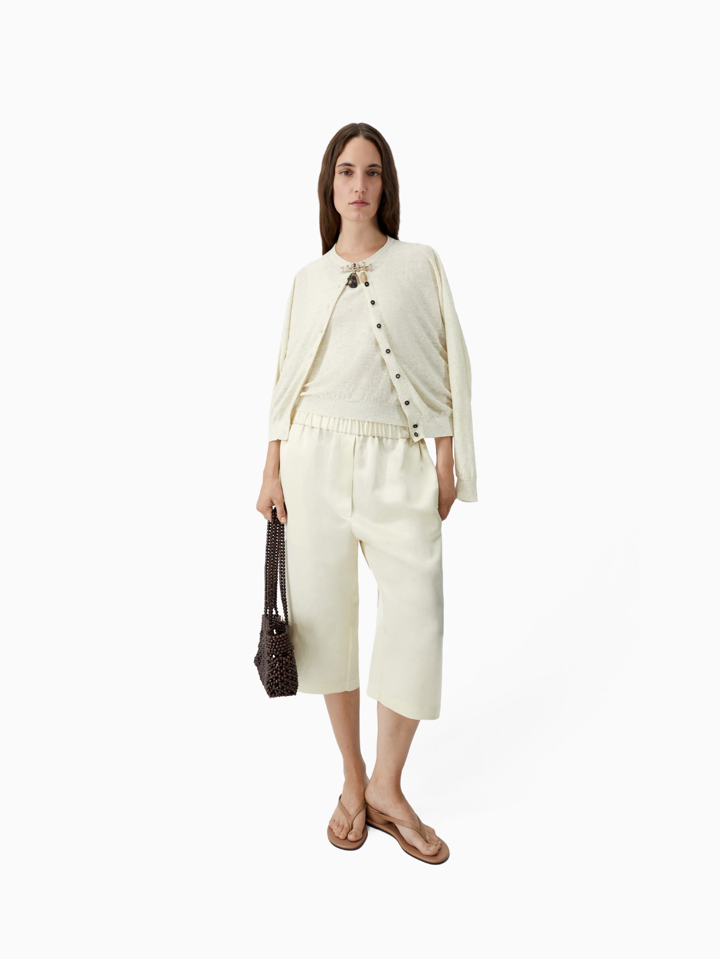 Satin Capri Pants Marfil